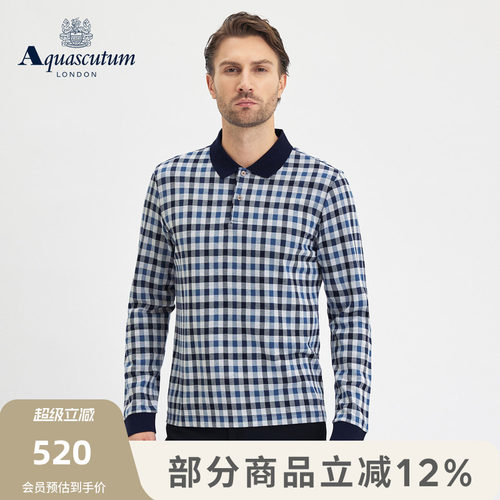 【雅格狮丹】男士格纹长袖POLO