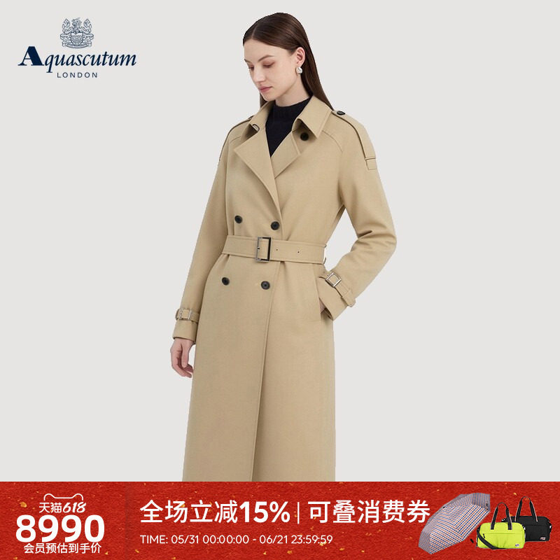 Aquascutum/雅格狮丹2026春夏新品女经典英伦双排扣挺括风衣外套
