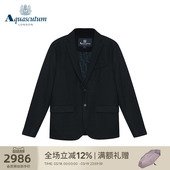 Aquascutum 两粒扣黑色羊毛上衣外套Q4654EM011 雅格狮丹深V长袖