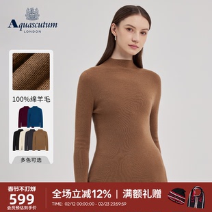 Aquascutum/雅格狮丹秋冬新品女半高领羊毛针织衫打底衫毛衣气质