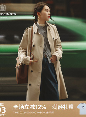 Aquascutum/雅格狮丹女士中长款过膝显瘦修身风衣外套Q47I6EL021