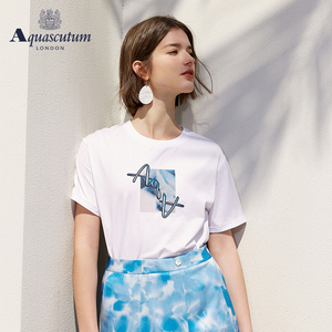 Aquascutum/雅格狮丹夏季新款女士t恤短袖圆领修身休闲Q4770EL051