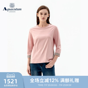 Aquascutum/雅格狮丹2026春夏新品女士蕾丝圆领纯棉七分袖长袖T恤