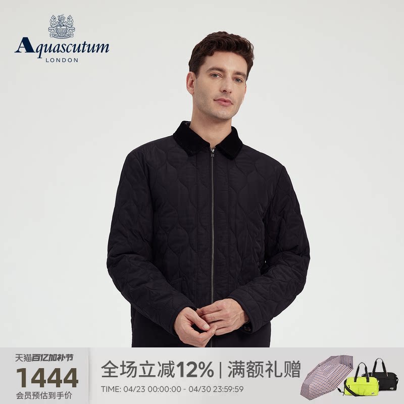 Aquascutum/雅格狮丹冬季新品男士简约葫芦绗线棉服黑色夹克通勤