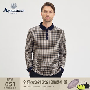 POLO衫 Aquascutum 商务翻领T恤格纹长袖 男士 通勤 雅格狮丹秋冬新品