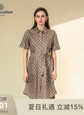 【雅格狮丹】女格纹短袖连衣裙