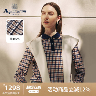 格纹翻领POLO 女英伦风纯棉长袖 Aquascutum 雅格狮丹2025秋冬新品