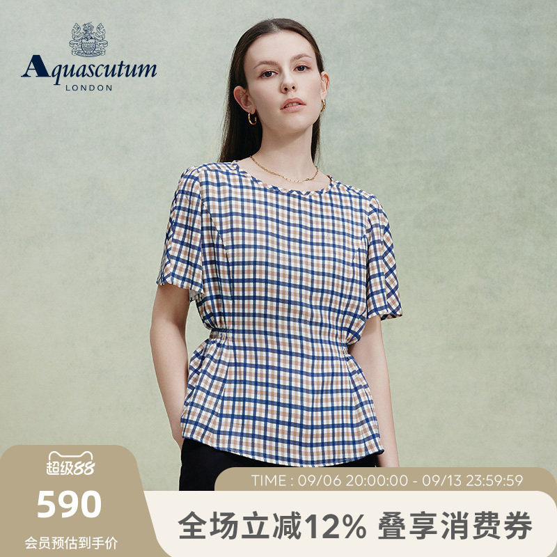 【雅格狮丹】经典格纹收腰短袖图片