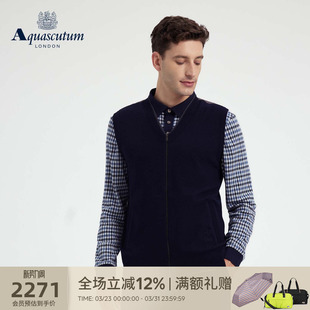 Aquascutum 雅格狮丹秋冬新男塔斯马尼亚羊毛V领针织马甲背心通勤
