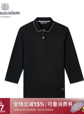 Aquascutum/雅格狮丹春夏新款女士翻领格纹长袖POLO恤Q49H8EL021