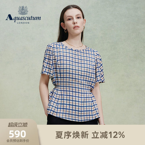 【雅格狮丹】经典格纹收腰短袖