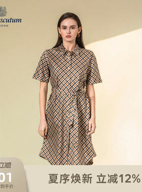 【雅格狮丹】女格纹短袖连衣裙