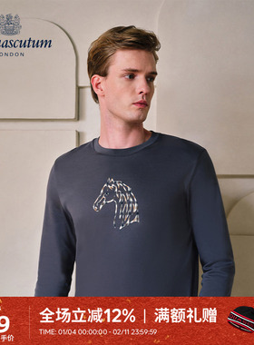 Aquascutum/雅格狮丹秋冬新品时尚男士纯棉休闲长袖T恤Q50D1EM011