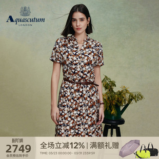 繁花剪影印花短袖 女装 V领连衣裙气质 雅格狮丹春夏新品 Aquascutum