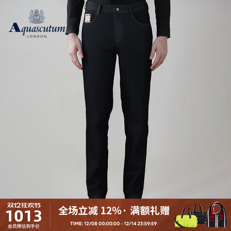 Aquascutum/雅格狮丹秋冬新品时尚男士休闲黑色牛仔裤Q5072EM011 - 封面