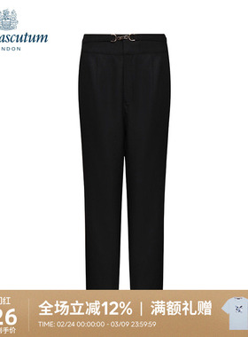 Aquascutum/雅格狮丹秋冬黑色装饰扣简约女式休闲裤Q4664EL021