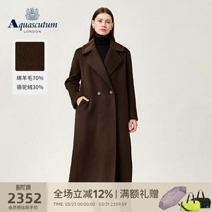 骆驼绒毛呢大衣外套气质 女棕色长款 Aquascutum 雅格狮丹秋冬新品