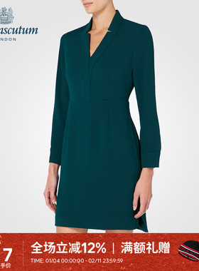 Aquascutum/雅格狮丹女士秋装时尚纯色V领长袖连衣裙Q3873EL071