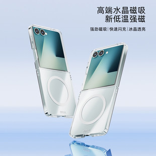 适用三星GalaxyZFlip7手机壳新款ZFlip6水晶透明磁吸防刮保护套ZFlip5折叠屏全包防摔外壳ZFlip4高端超薄男女