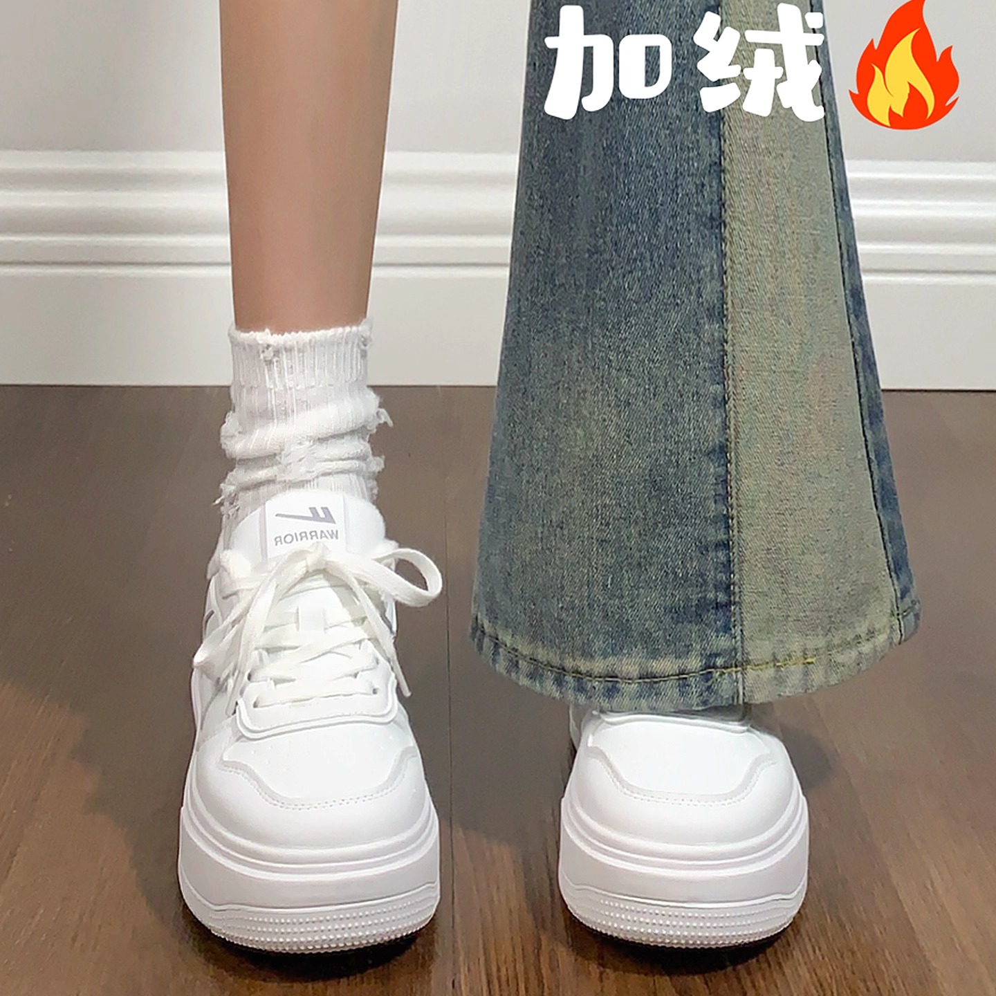 回力厚底小白鞋女2025冬季新款百搭加绒保暖二棉鞋增高板鞋子女