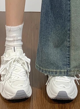 回力白色老爹鞋女2024秋冬季新款爆款厚底增高百搭跑步运动鞋女款