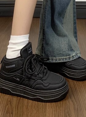 回力黑色高帮女鞋2025秋季新款时尚空军百搭厚底板鞋休闲运动鞋女