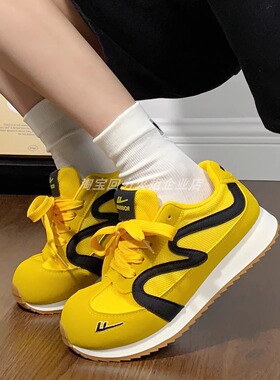回力多巴胺黄色德训鞋子女2025新款爆款软底休闲阿甘鞋女款运动鞋