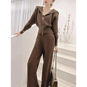 两件套 时尚 女春秋韩版 休闲翻领拉链外套高个子阔腿裤 运动卫衣套装