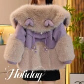 新款 加厚冬季 时尚 w297洋气仿皮外套时尚 盘扣韩版 儿童保暖毛毛皮外