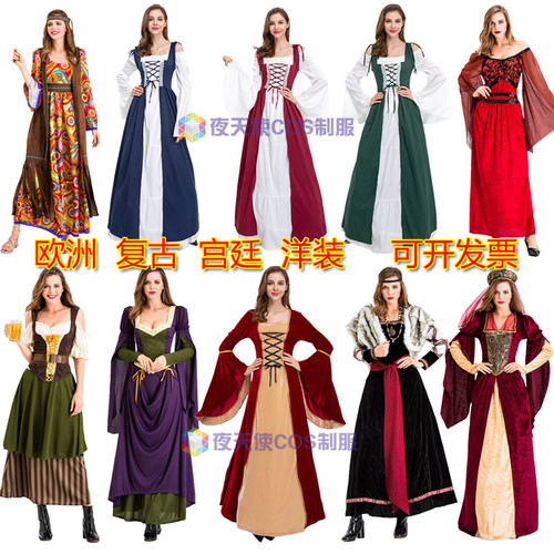 欧洲新款女宫廷女王皇后生日派对舞台戏剧中世纪罗马复古演出服装