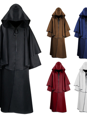 中世纪男巫披风万圣节连帽长袍和尚长袍斗篷长袖巫师向导死神斗篷