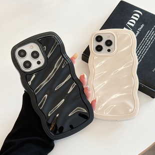 ins风15P简约纯色波浪边框13二合一适用iPhone11苹果手机壳14p糖果色15promax防摔软13max软壳情侣潮12PM