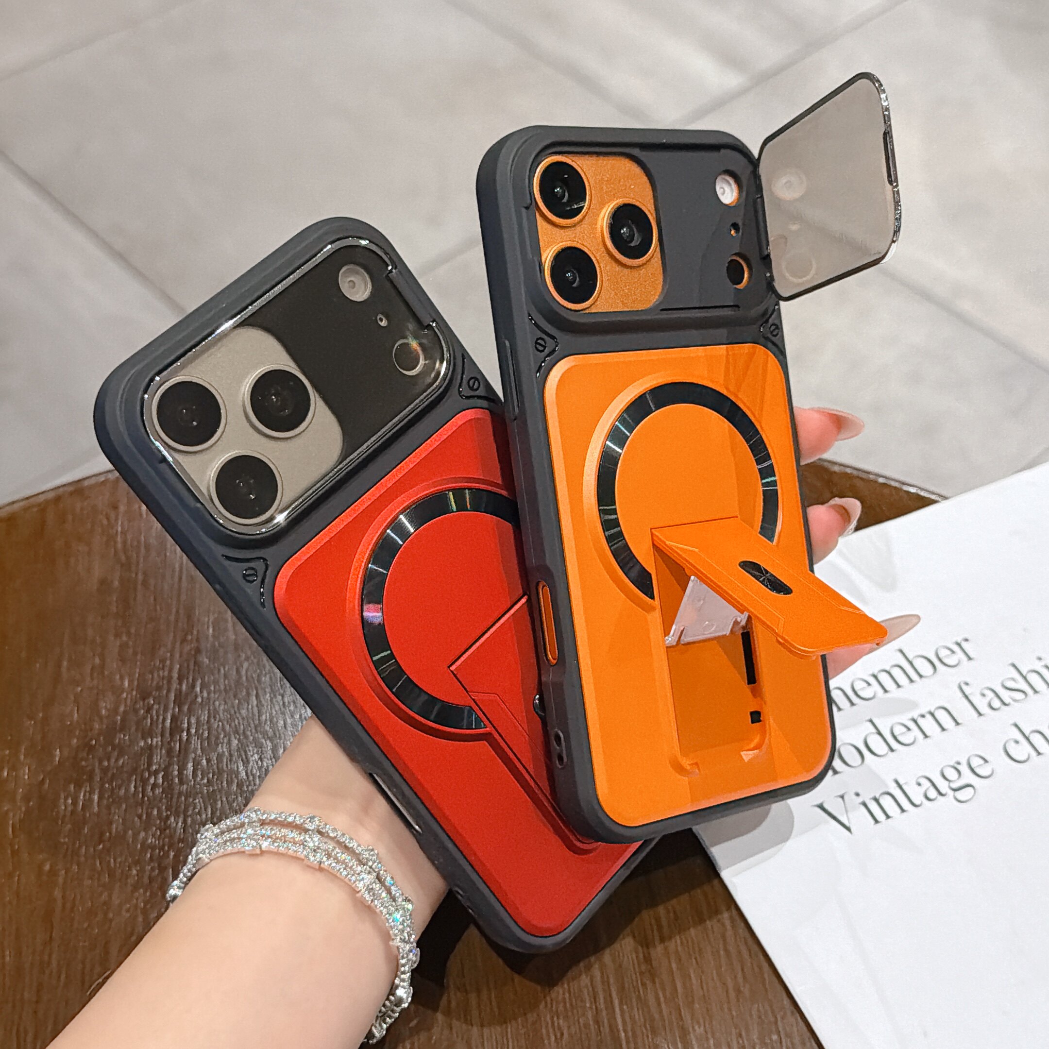 翻盖镜头全包防护带支架17proMax手机壳新款苹果16plus高级感适用iPhone13保护套12创意个性14高档15防摔磁吸