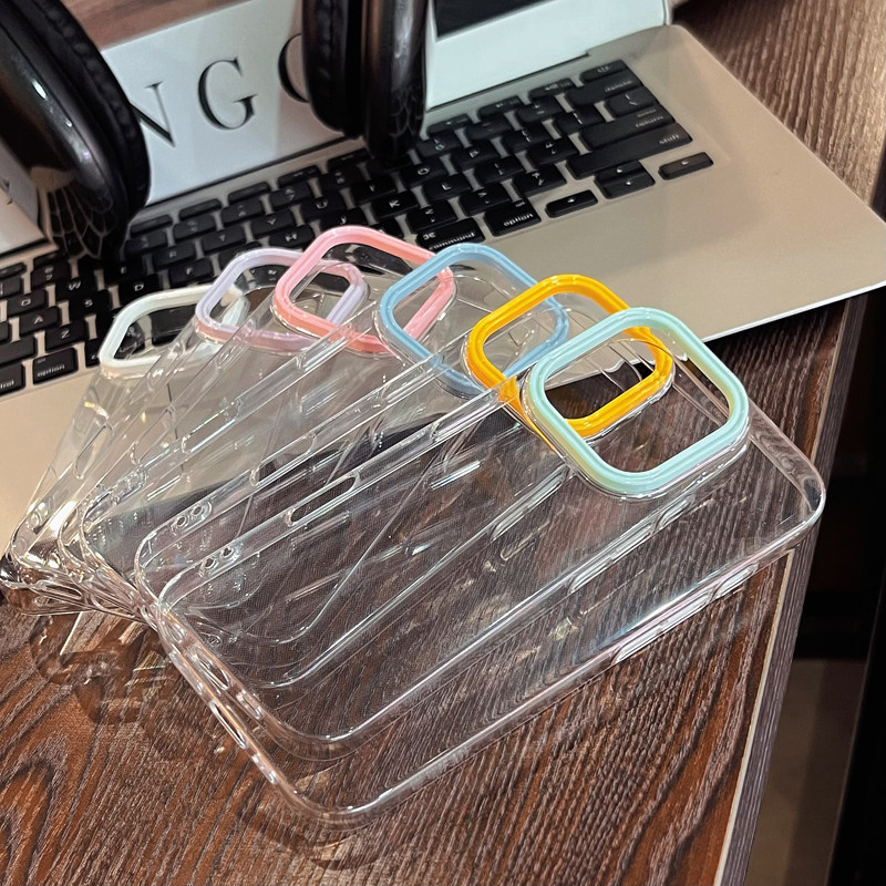 适用于苹果15promax手机壳高级不发黄马卡龙镜圈iPhone16promax小众透明14超薄裸机感13男女新爆款12保护套11