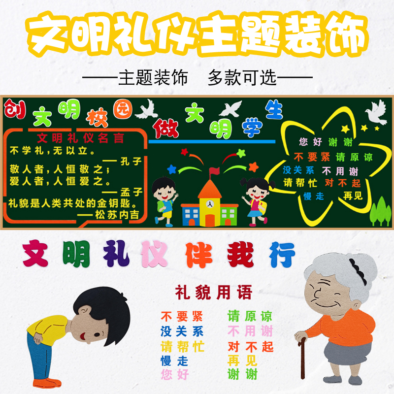 潘艺装饰黑板报文明礼仪墙贴