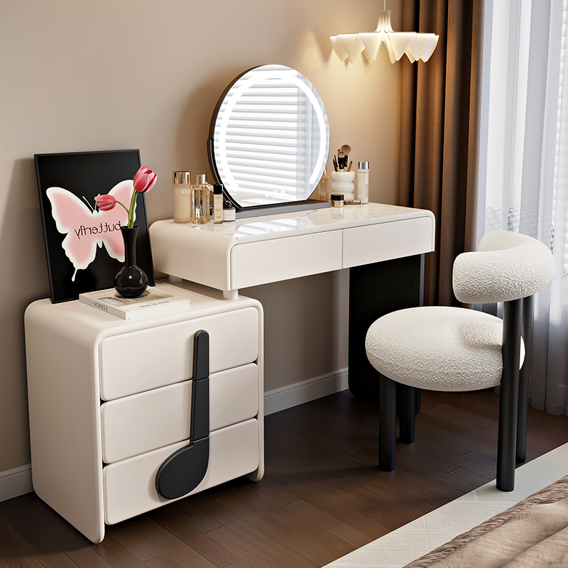 奶油风梳妆台化妆桌斗柜一体