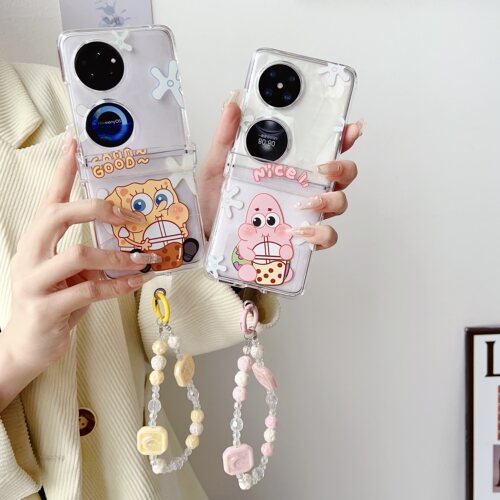 奶茶海绵宝宝派大星适用华为pocket2手机壳三件套p50pocket保护壳oppoN3三星zflip3 4，5代折叠屏情侣pockets