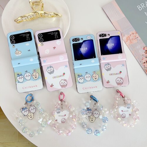 萌系吉伊卡哇适用三星zflip5/z4手机壳新款华为p50pocketS保护套p3防摔oppoFindn3flip/N2硬壳pocket2带手链