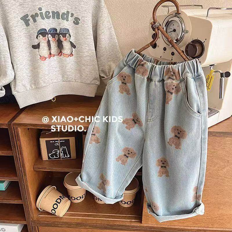 童裤2025春季新款儿童韩系牛仔裤男女童卡通印花涂鸦直筒裤长裤子,童装/婴儿装/亲子装,儿童牛仔裤,淘宝优惠券,粉丝福利购,淘宝优惠卷