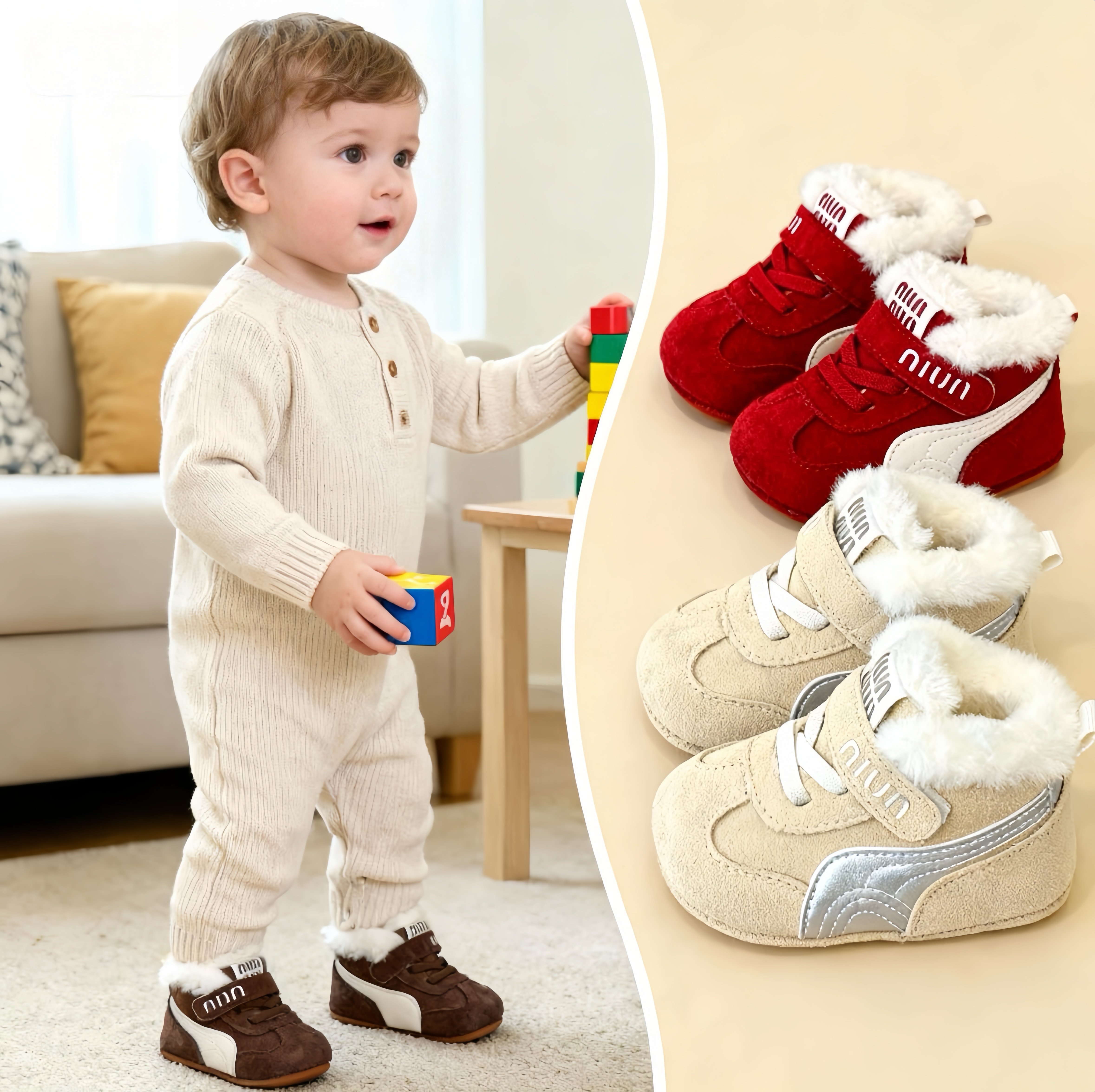 冬季婴儿棉鞋男女宝宝0-1岁婴幼儿鞋保暖软底拼色百搭加绒学步鞋
