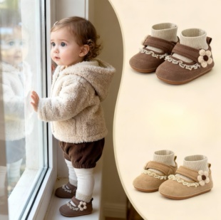 12个月加绒学步鞋 1岁冬季 新儿女宝宝软胶底不掉跟0 婴幼儿鞋