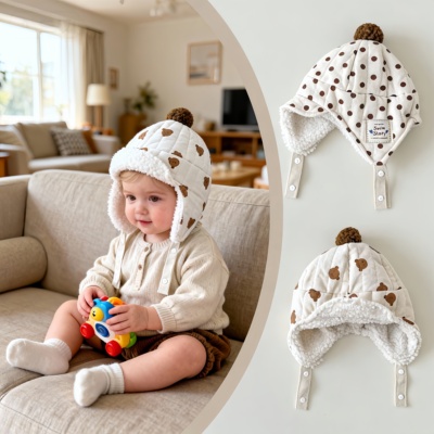 宝宝帽子可爱冬季雷锋帽幼童护耳帽加厚保暖新款卡通小熊防风帽