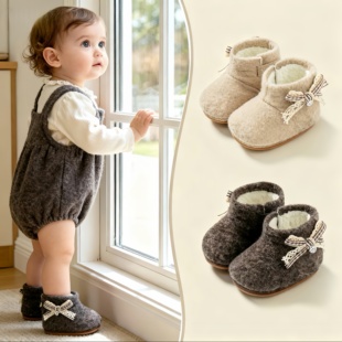 冬季一岁婴幼儿加厚鞋子6-12个月女宝宝加绒内里保暖防滑雪地鞋