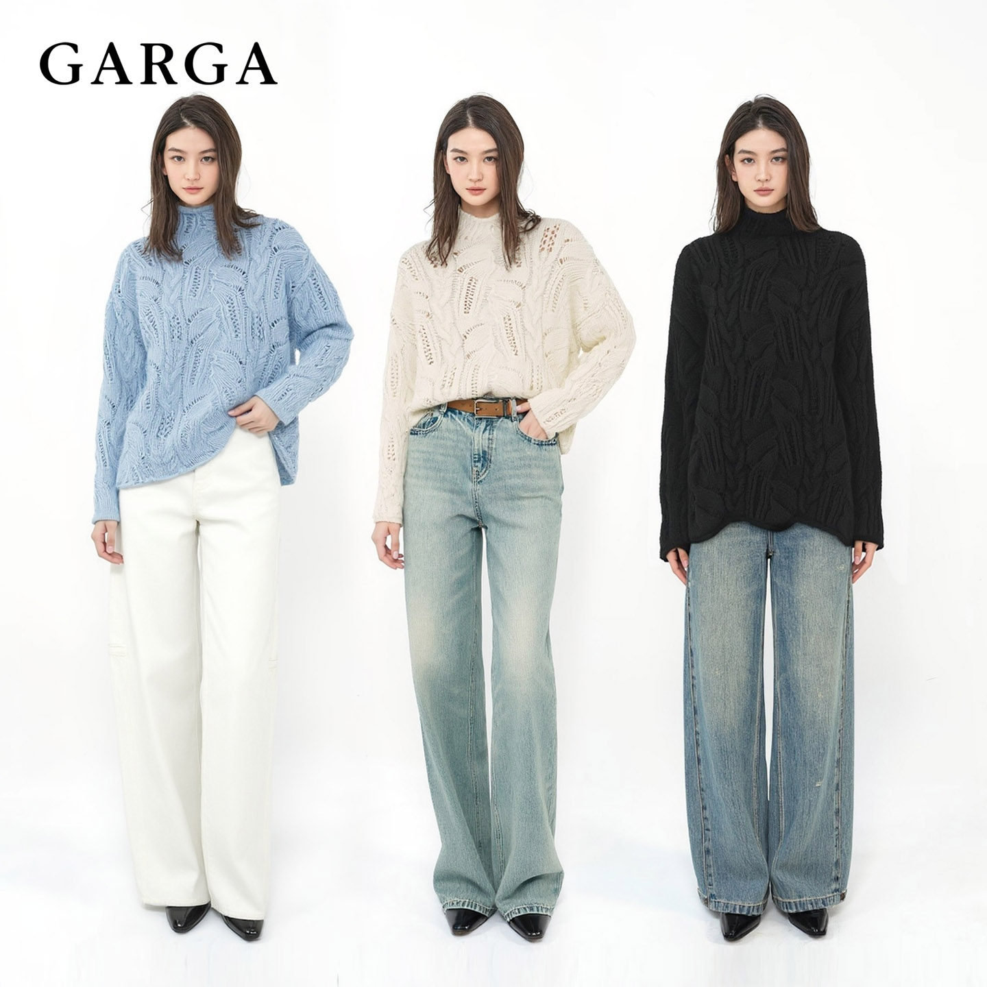 骄阳似我赵今麦同款蓝色麻花镂空半高领针织衫女上衣宽松慵懒毛衣