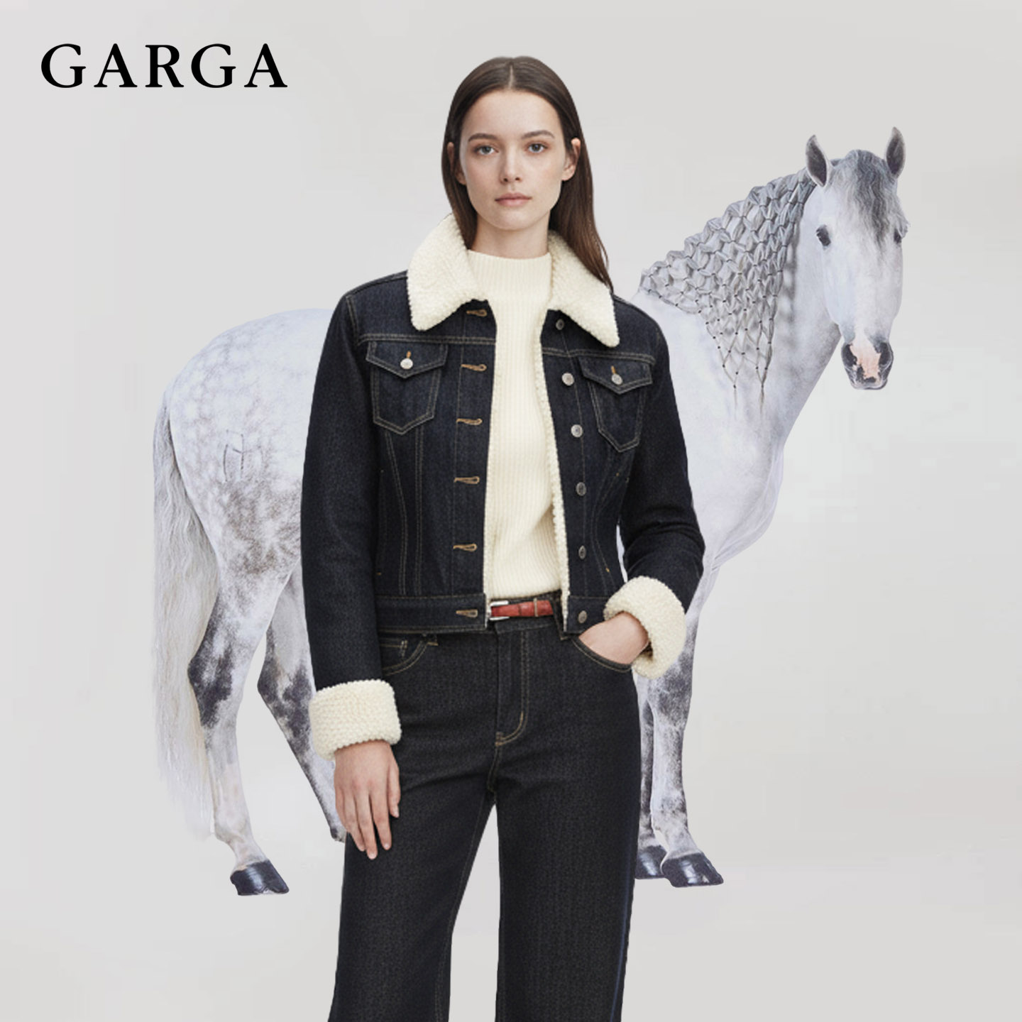 复古翻领加绒羊羔毛牛仔外套女冬