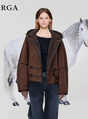 白鹿同款牛角扣100羊毛棕色皮毛一体羊羔毛外套女短款羊剪绒皮草