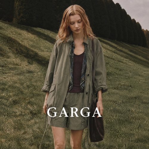 GARGA军绿色丝巾工装风衣外套女