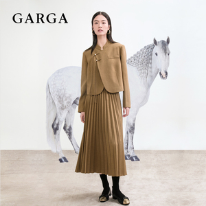 GARGA新中式国风套装西装外套女秋季两件套百褶半身裙子盘扣上衣