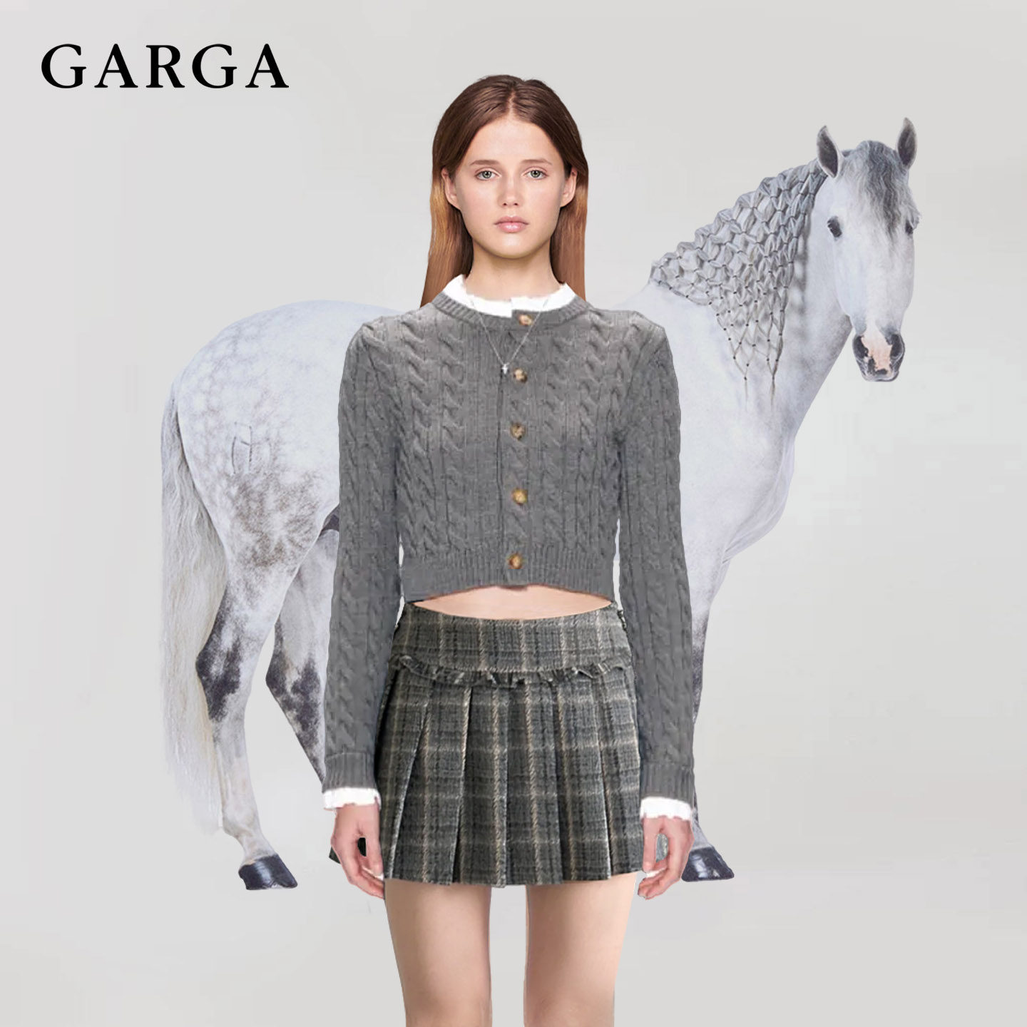 骄阳似我赵今麦同款灰色学院风短款木耳边麻花毛衣女冬季针织开衫