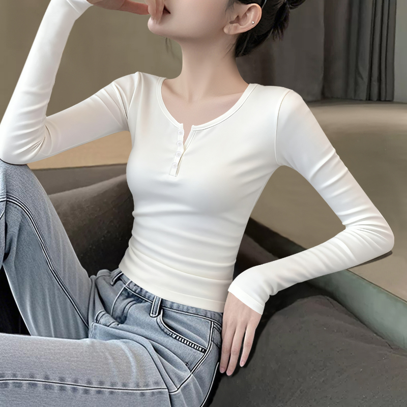 人棉罗纹小V领气质长袖